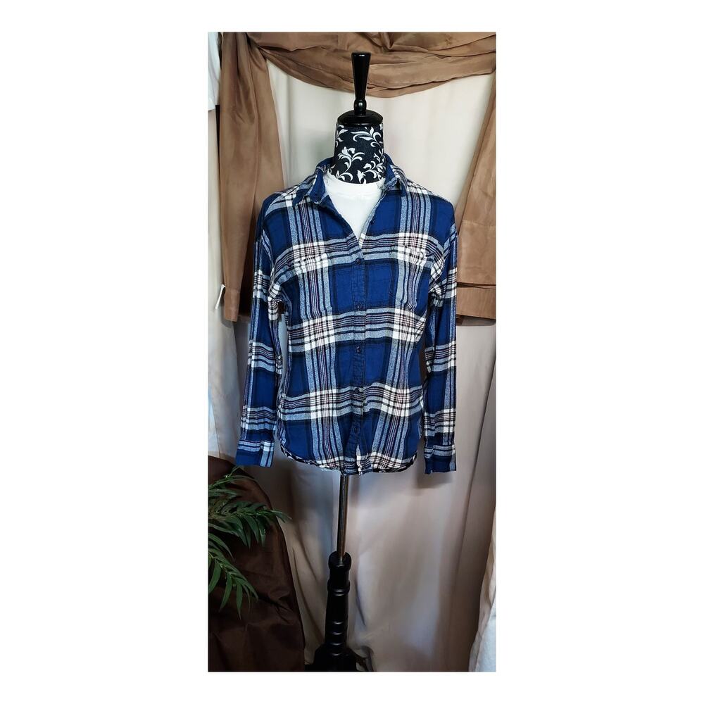 Attention Blue Plaid Long Sleeve Button Down Size Med